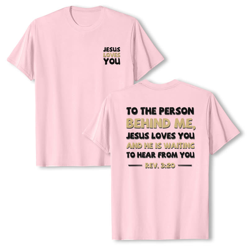Christianartworkshop T-shirt classica casual con stampa bicolore su entrambi i lati del versetto biblico REV.3:20 - image 1