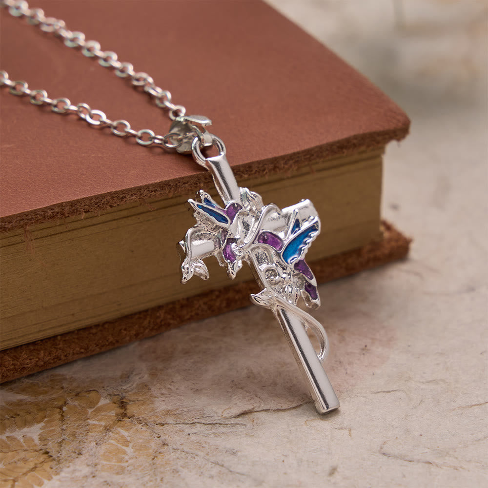Christianartworkshop Collana sottile con croce e colibrì smaltato a mano: emblema di dolce benedizione celeste. - image 2