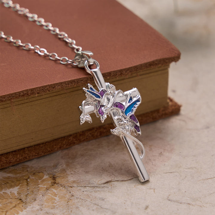 Christianartworkshop Collana sottile con croce e colibrì smaltato a mano: emblema di dolce benedizione celeste. - image 2
