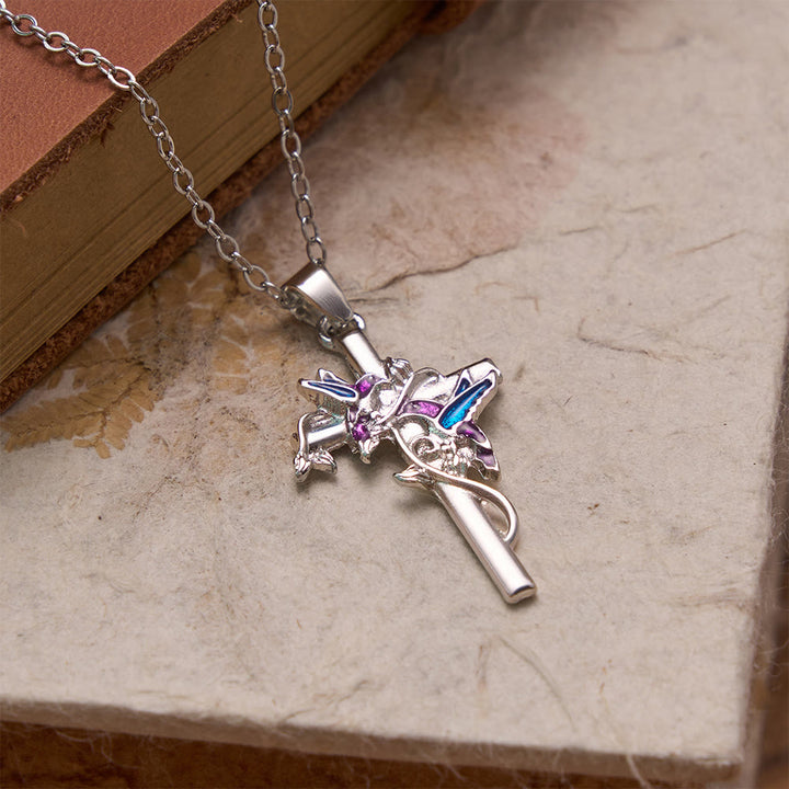 Christianartworkshop Collana sottile con croce e colibrì smaltato a mano: emblema di dolce benedizione celeste. - image 3