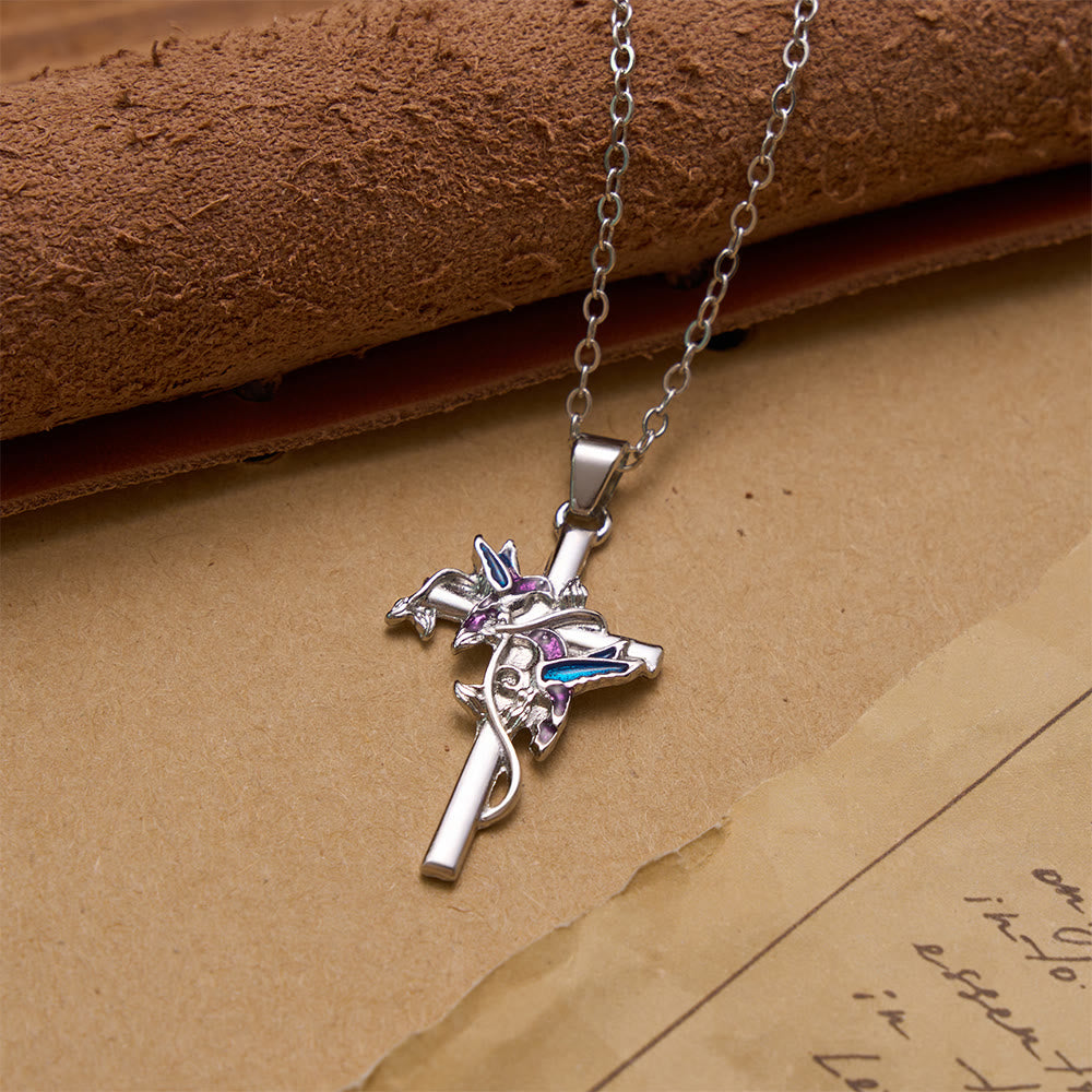Christianartworkshop Collana sottile con croce e colibrì smaltato a mano: emblema di dolce benedizione celeste. - image 4