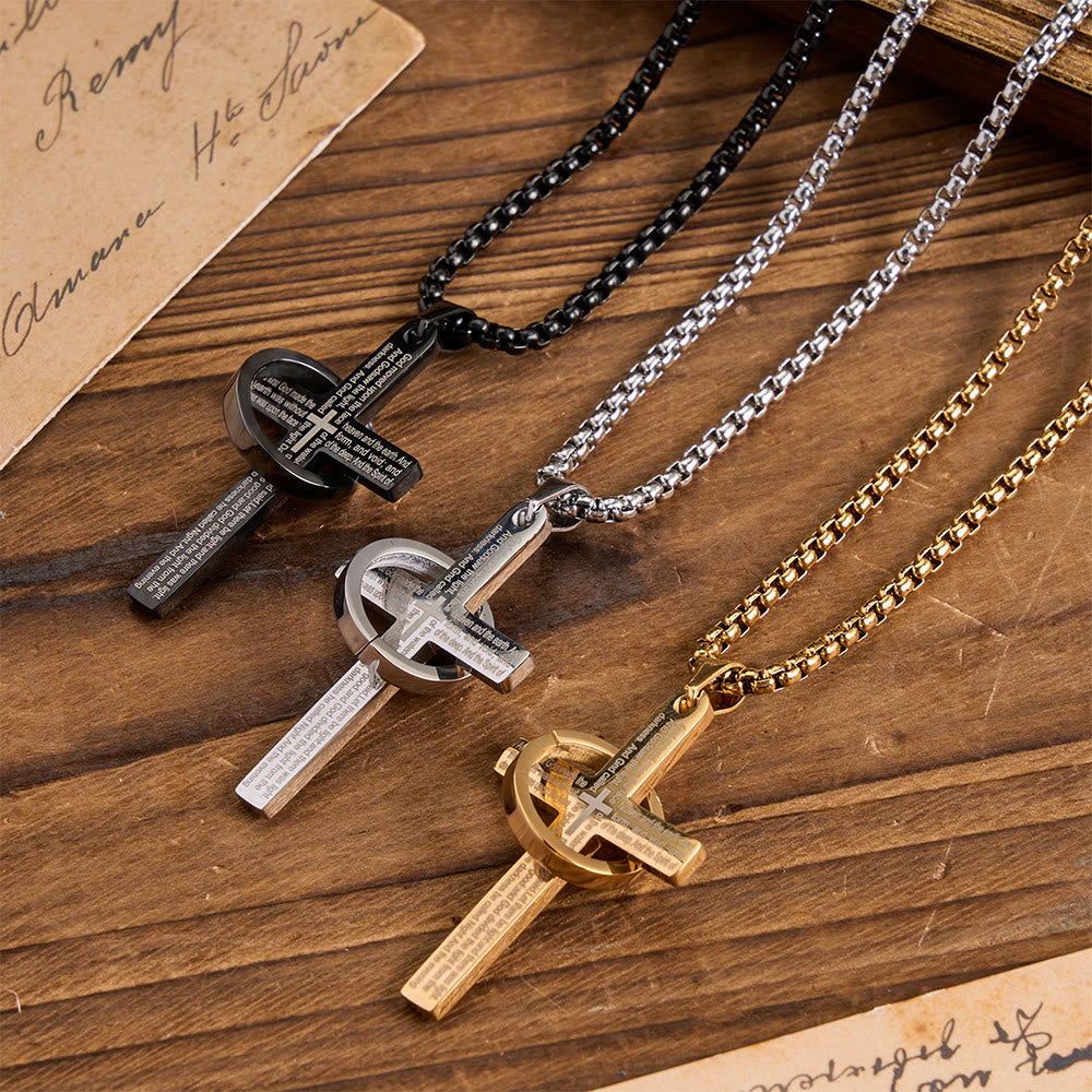 Christianartworkshop Collana con croce a maglia quadrata in acciaio al titanio e anello avvolto con iscrizione laser: emblema di eterna promessa celeste - image 1
