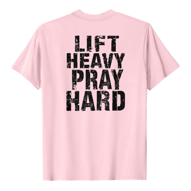 Christianartworkshop Maglietta classica con stampa "Dual-Side Lift Heavy Pray Hard" e scritta effetto invecchiato. - Rosa - 2XL - image 0