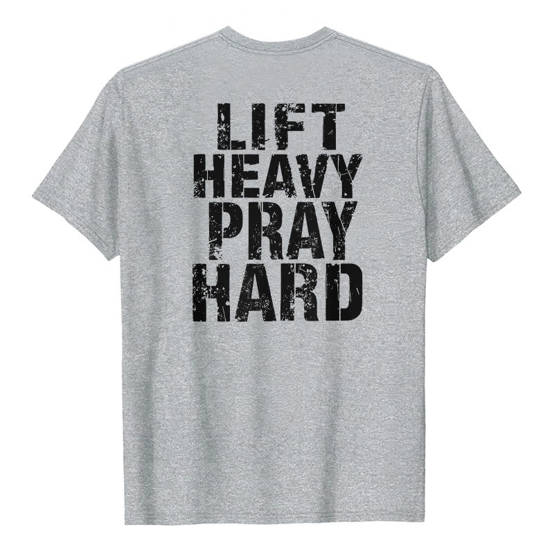 Christianartworkshop Maglietta classica con stampa "Dual-Side Lift Heavy Pray Hard" e scritta effetto invecchiato. - Grigio - 2XL - image 9