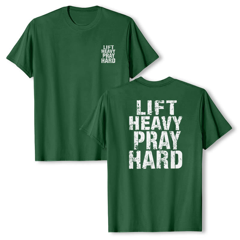 Christianartworkshop Maglietta classica con stampa "Dual-Side Lift Heavy Pray Hard" e scritta effetto invecchiato. - image 13