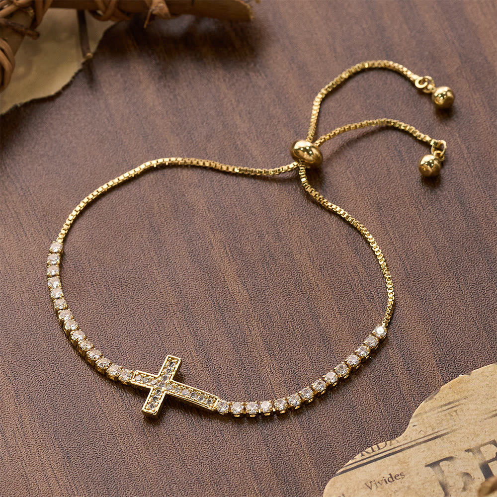 Christianartworkshop Bracciale tennis regolabile con chiusura a croce e pavé di zirconi scintillanti: emblema di radiosa guida celeste. - image 10