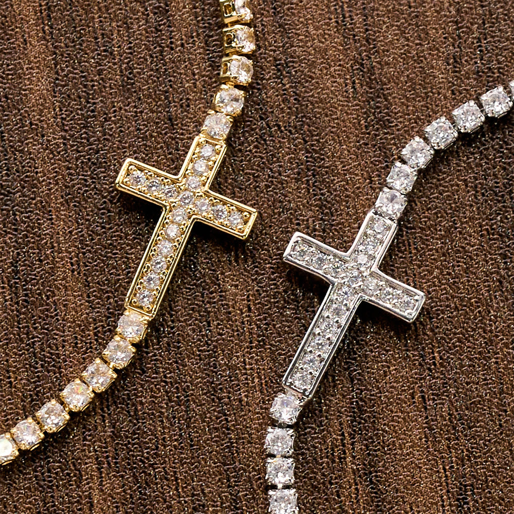 Christianartworkshop Bracciale tennis regolabile con chiusura a croce e pavé di zirconi scintillanti: emblema di radiosa guida celeste. - image 2