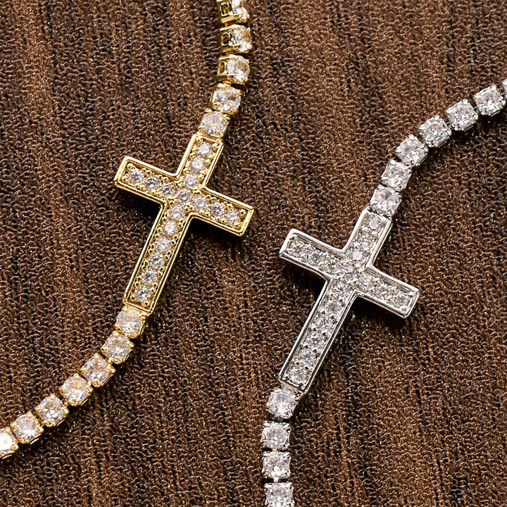 Christianartworkshop Bracciale tennis regolabile con chiusura a croce e pavé di zirconi scintillanti: emblema di radiosa guida celeste. - image 2
