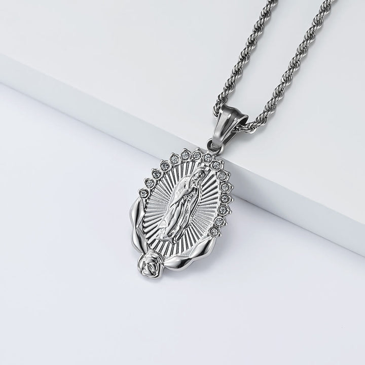 Christianartworkshop Collana con rosa della Madonna e zirconi luminosi: simbolo di benevolenza celeste. - Argento - image 4