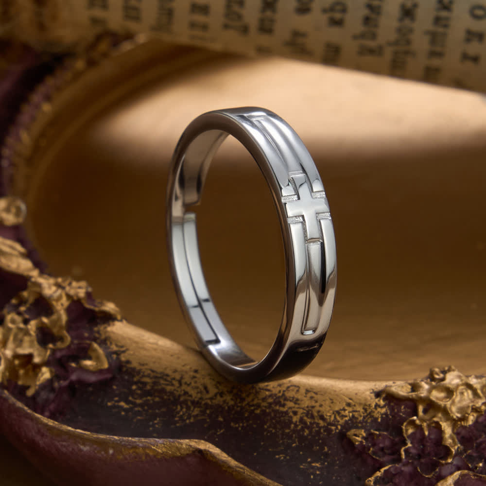 Christianartworkshop Set di anelli di coppia regolabili in argento sterling con doppia croce: emblema dell'alleanza celeste unificata. - Modello da uomo (adatto alle taglie americane dalla 6 alla 11) - image 2