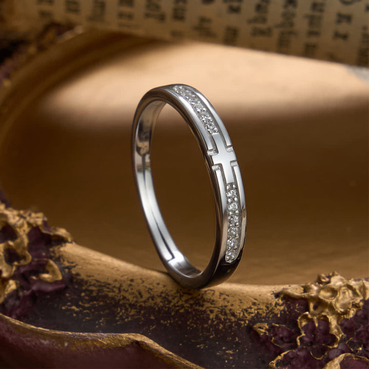 Christianartworkshop Set di anelli di coppia regolabili in argento sterling con doppia croce: emblema dell'alleanza celeste unificata. - Modello da donna (adatto alle taglie americane dalla 6 alla 11) - image 4