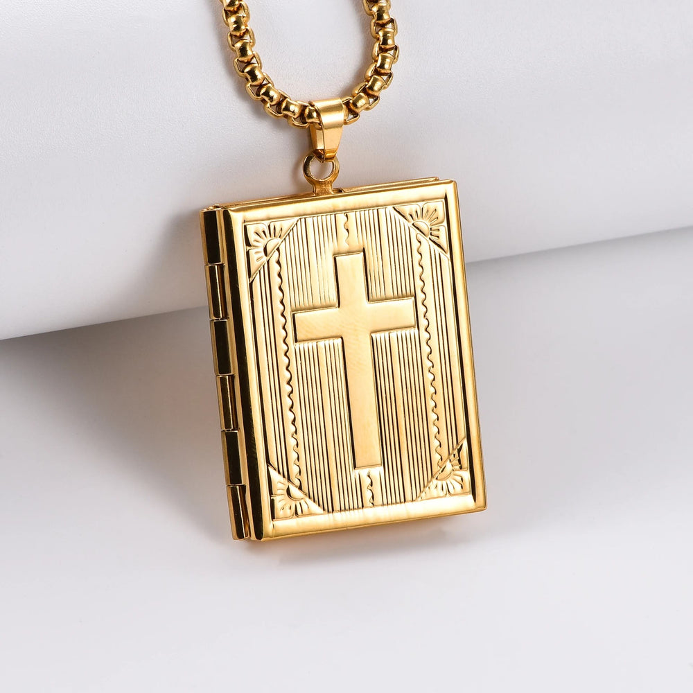 Christianartworkshop Collana con ciondolo a forma di croce di Gesù e medaglione a libro con cerniera. - D'oro - image 1