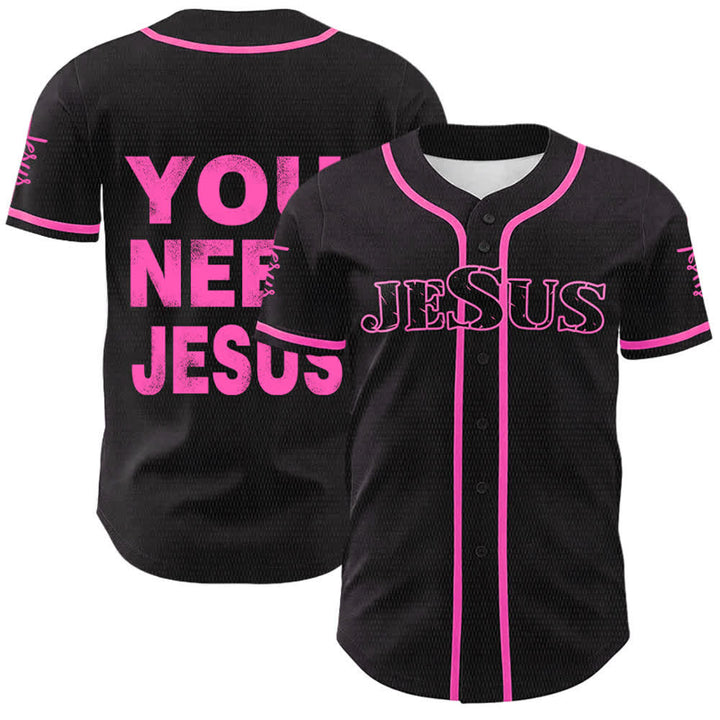 Christianartworkshop Maglia da baseball unisex con la scritta "Hai bisogno di Gesù" e la frase di fede. - Rosa - 5XL - image 15