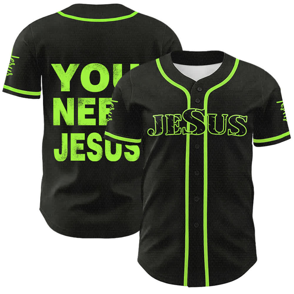 Christianartworkshop Maglia da baseball unisex con la scritta "Hai bisogno di Gesù" e la frase di fede. - Verde - 5XL - image 18