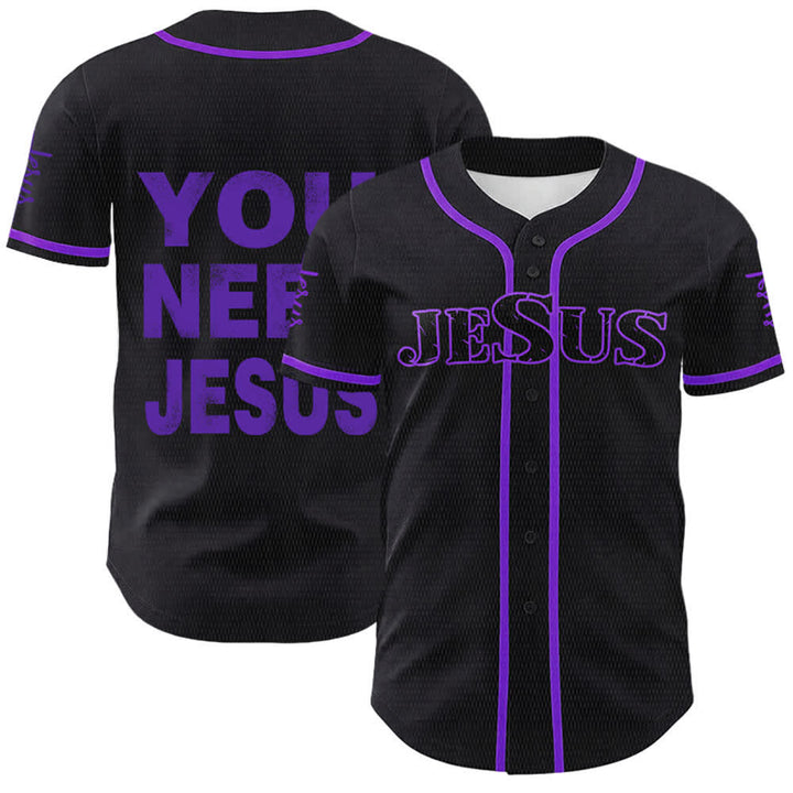Christianartworkshop Maglia da baseball unisex con la scritta "Hai bisogno di Gesù" e la frase di fede. - Viola - 5XL - image 21