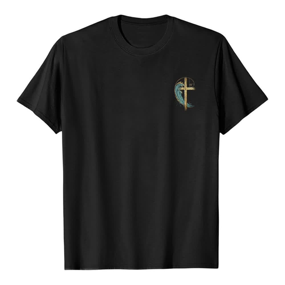 Christianartworkshop T-shirt classica con stampa su entrambi i lati e motivo a croce dorata e onda di Fibonacci - image 20