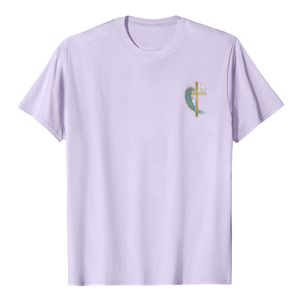 Christianartworkshop T-shirt classica con stampa su entrambi i lati e motivo a croce dorata e onda di Fibonacci - image 26
