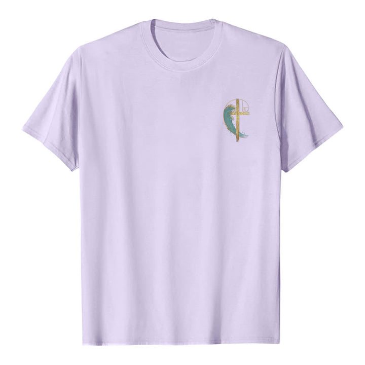 Christianartworkshop T-shirt classica con stampa su entrambi i lati e motivo a croce dorata e onda di Fibonacci - image 26