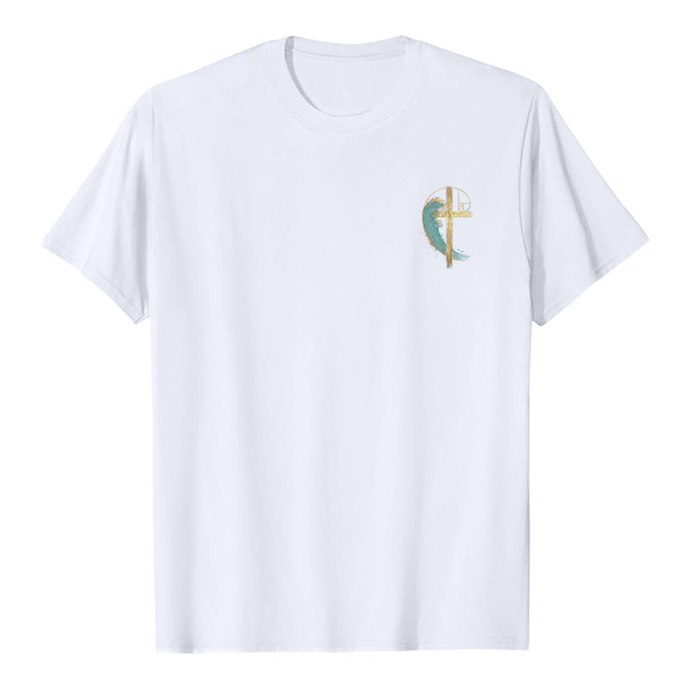 Christianartworkshop T-shirt classica con stampa su entrambi i lati e motivo a croce dorata e onda di Fibonacci - image 8