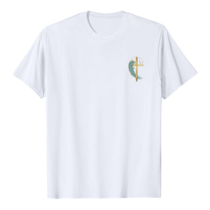 Christianartworkshop T-shirt classica con stampa su entrambi i lati e motivo a croce dorata e onda di Fibonacci - image 8