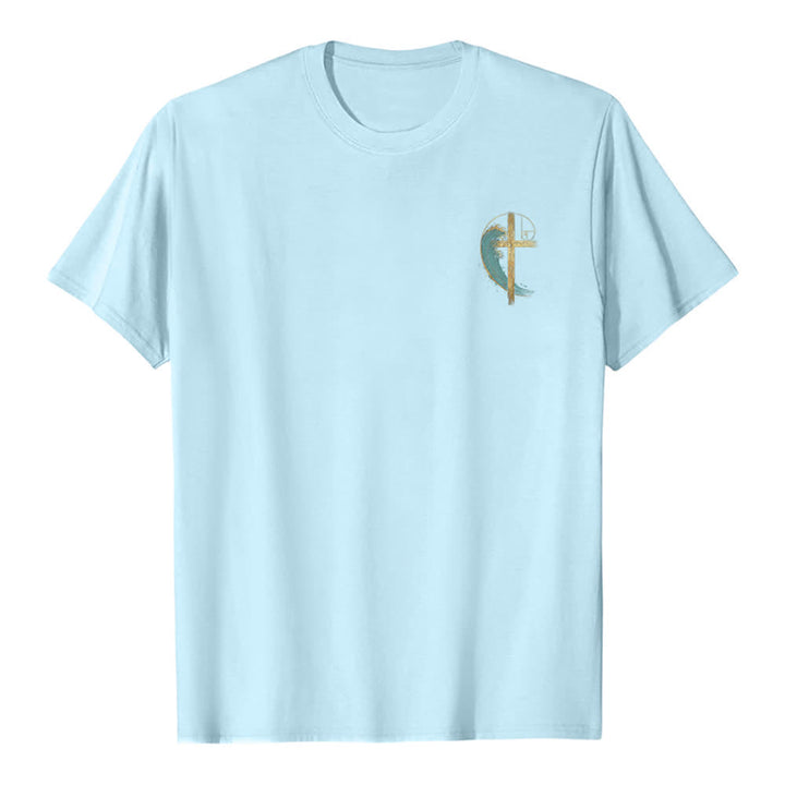 Christianartworkshop T-shirt classica con stampa su entrambi i lati e motivo a croce dorata e onda di Fibonacci - image 23
