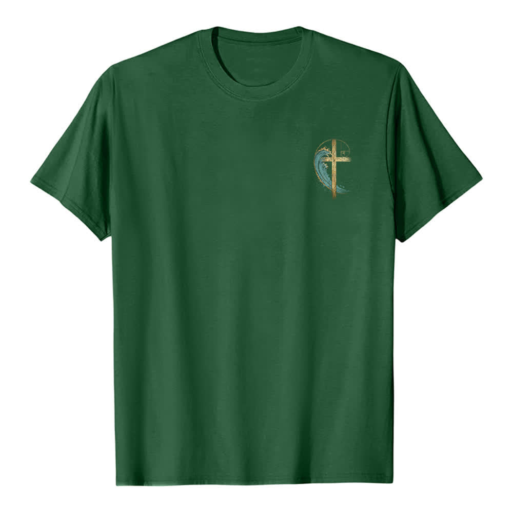 Christianartworkshop T-shirt classica con stampa su entrambi i lati e motivo a croce dorata e onda di Fibonacci - image 17