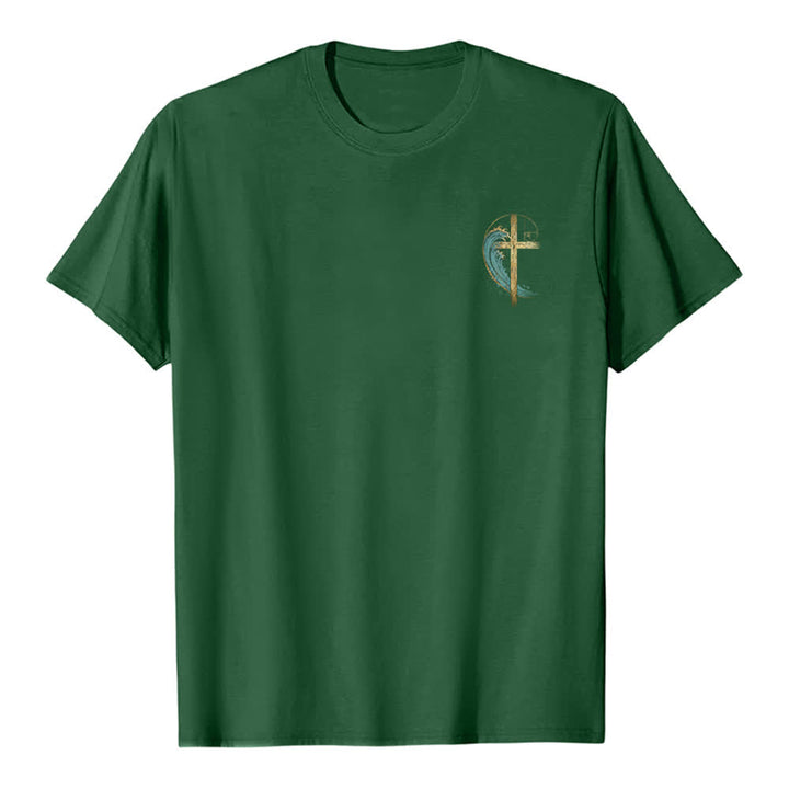 Christianartworkshop T-shirt classica con stampa su entrambi i lati e motivo a croce dorata e onda di Fibonacci - image 17