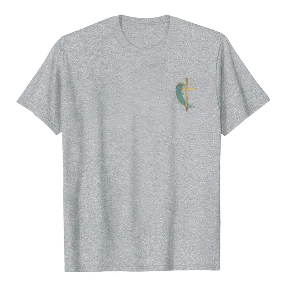 Christianartworkshop T-shirt classica con stampa su entrambi i lati e motivo a croce dorata e onda di Fibonacci - image 14