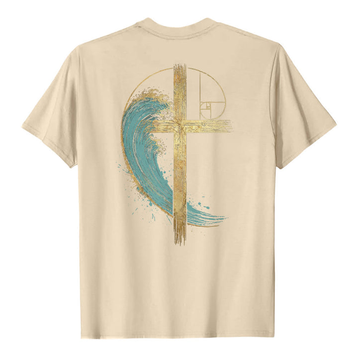 Christianartworkshop T-shirt classica con stampa su entrambi i lati e motivo a croce dorata e onda di Fibonacci - image 10
