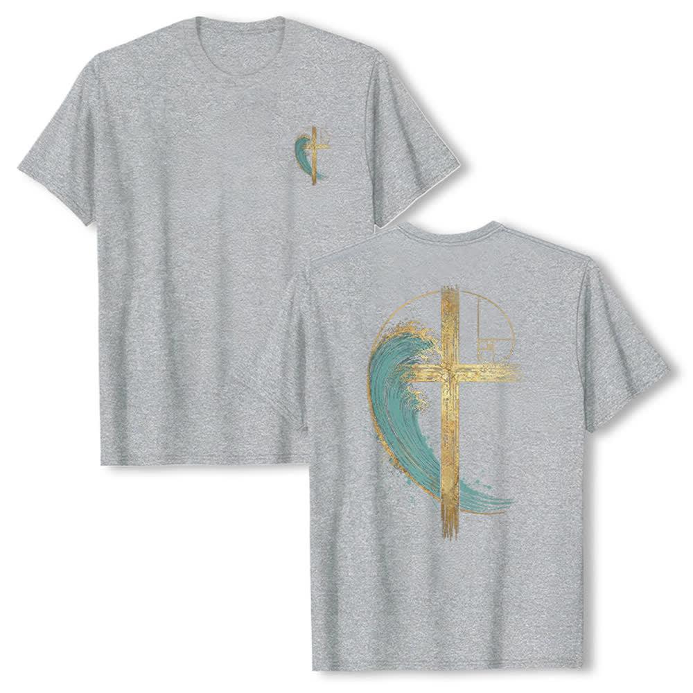 Christianartworkshop T-shirt classica con stampa su entrambi i lati e motivo a croce dorata e onda di Fibonacci - Grigio - 2XL - image 12