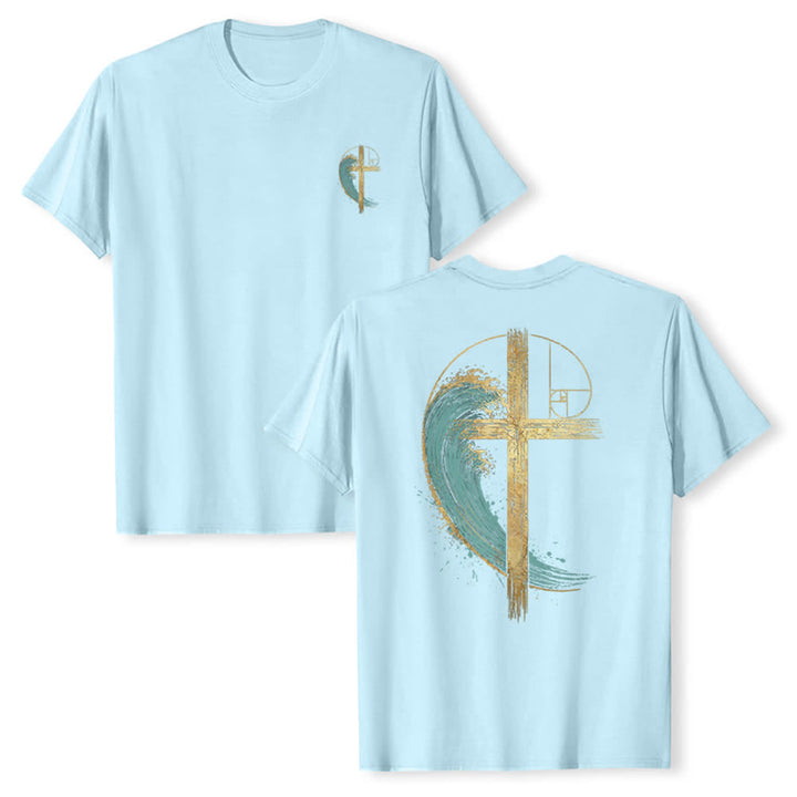 Christianartworkshop T-shirt classica con stampa su entrambi i lati e motivo a croce dorata e onda di Fibonacci - Blu - 2XL - image 21