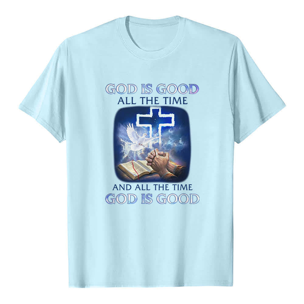 Christianartworkshop Dio è buono sempre - T-shirt classica con stampa biblica e croce a forma di colomba - Blu - 2XL - image 0