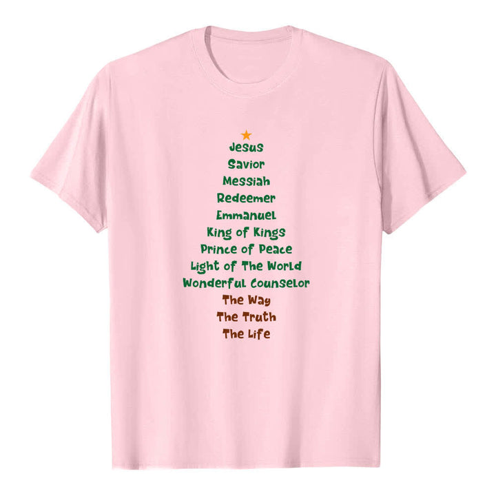 T-shirt classica con stampa fronte/retro dei nomi di Gesù e albero di Natale Christianartworkshop - Rosa - 2XL - image 5