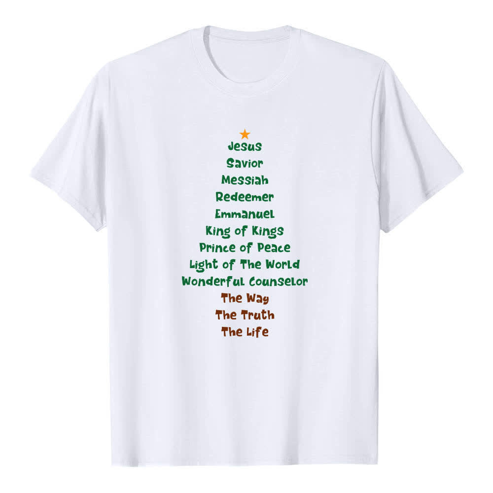 T-shirt classica con stampa fronte/retro dei nomi di Gesù e albero di Natale Christianartworkshop - Bianco - 2XL - image 6