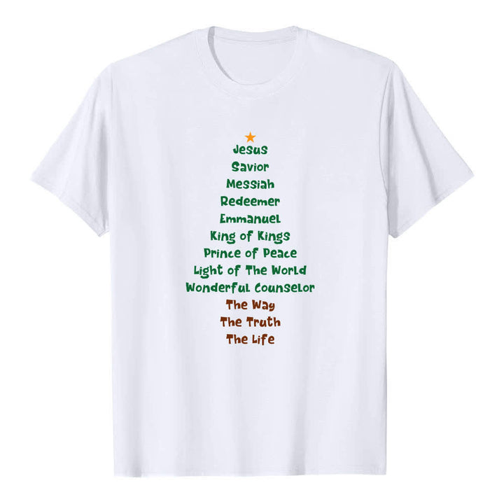 T-shirt classica con stampa fronte/retro dei nomi di Gesù e albero di Natale Christianartworkshop - Bianco - 2XL - image 6