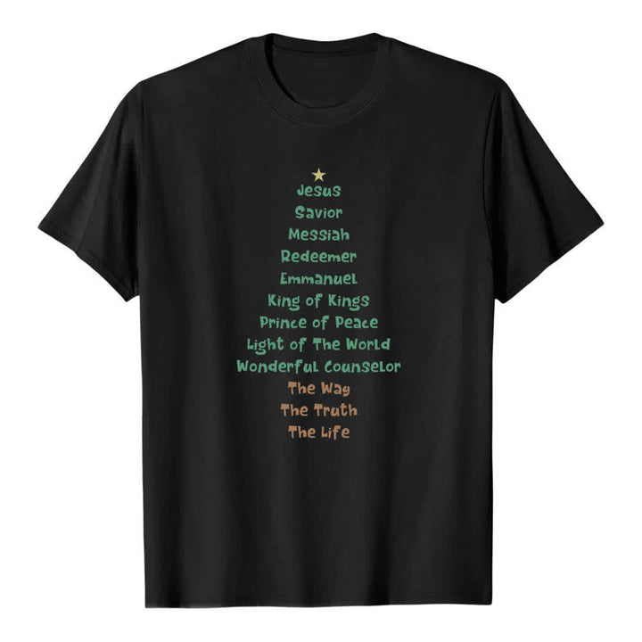 T-shirt classica con stampa fronte/retro dei nomi di Gesù e albero di Natale Christianartworkshop - Nero - 2XL - image 1