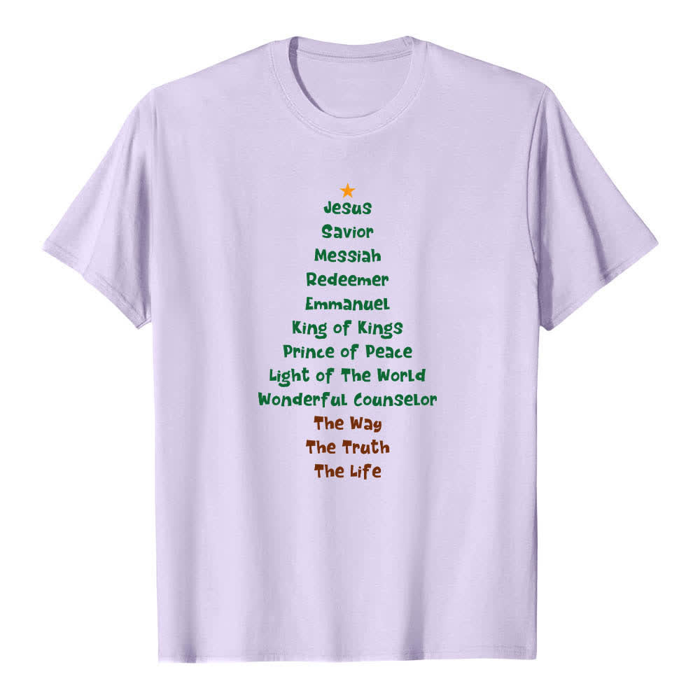 T-shirt classica con stampa fronte/retro dei nomi di Gesù e albero di Natale Christianartworkshop - Viola - 2XL - image 3
