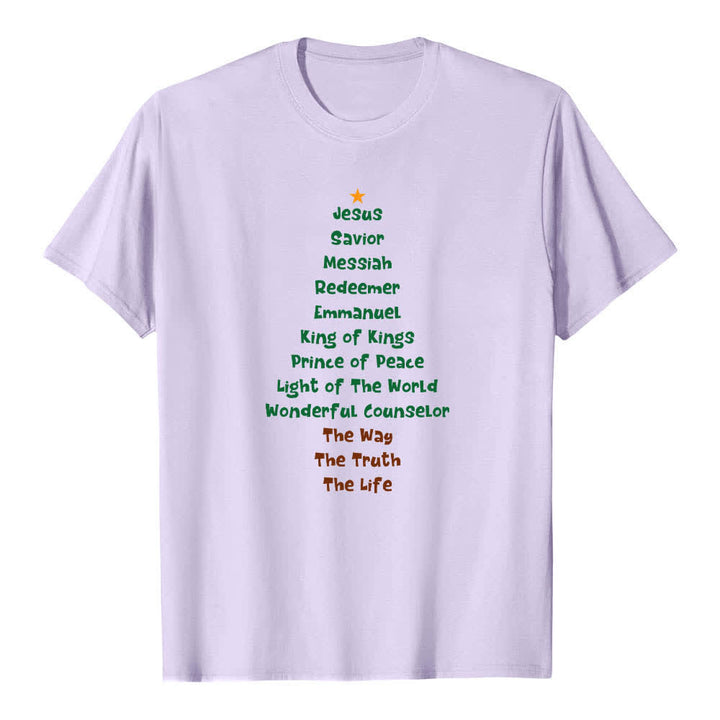 T-shirt classica con stampa fronte/retro dei nomi di Gesù e albero di Natale Christianartworkshop - Viola - 2XL - image 3