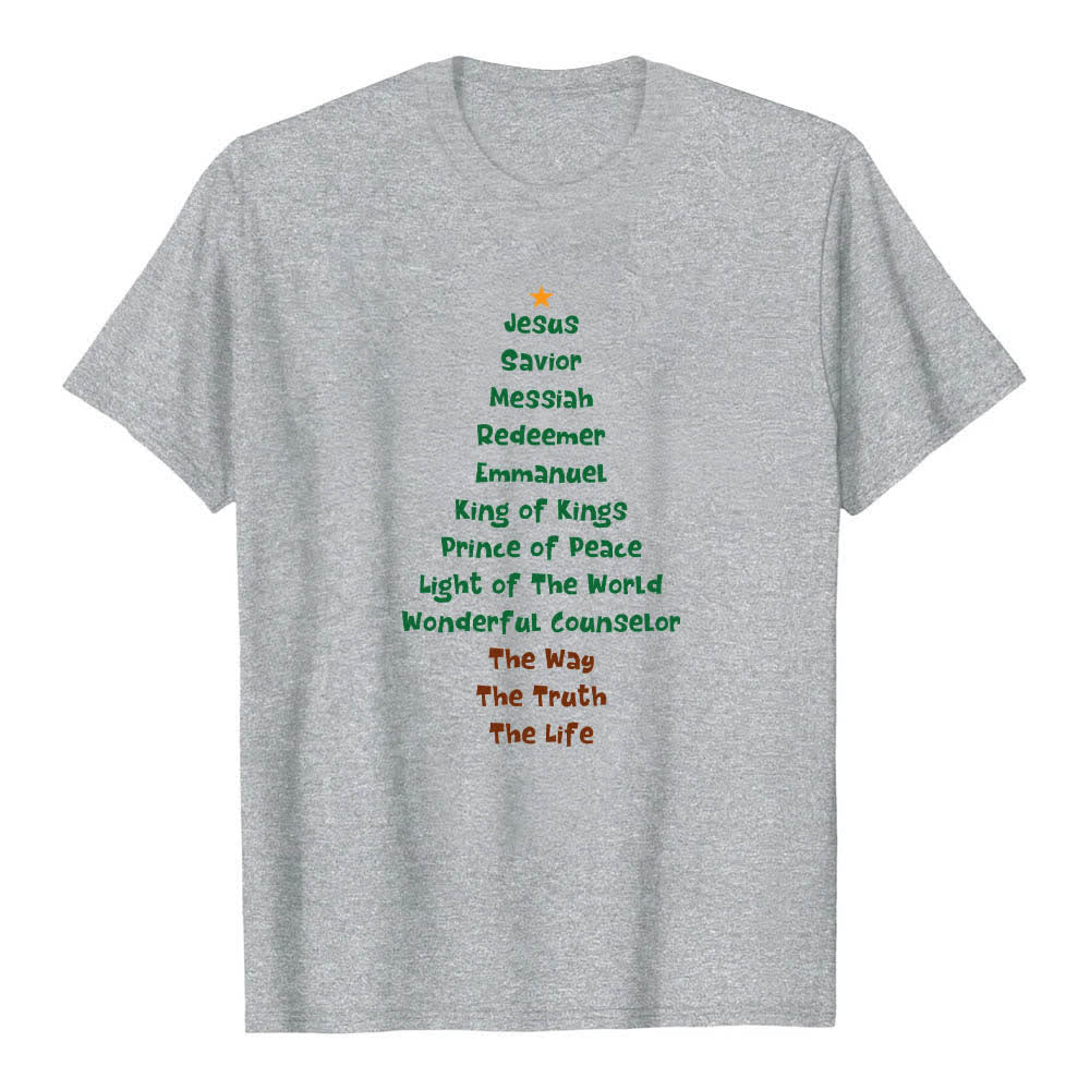 T-shirt classica con stampa fronte/retro dei nomi di Gesù e albero di Natale Christianartworkshop - Grigio - 2XL - image 8