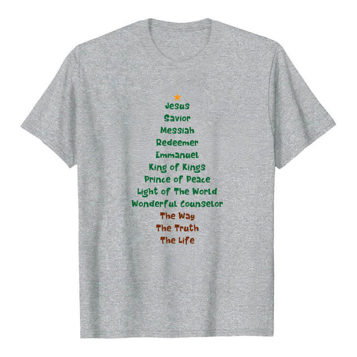 T-shirt classica con stampa fronte/retro dei nomi di Gesù e albero di Natale Christianartworkshop - Grigio - 2XL - image 8