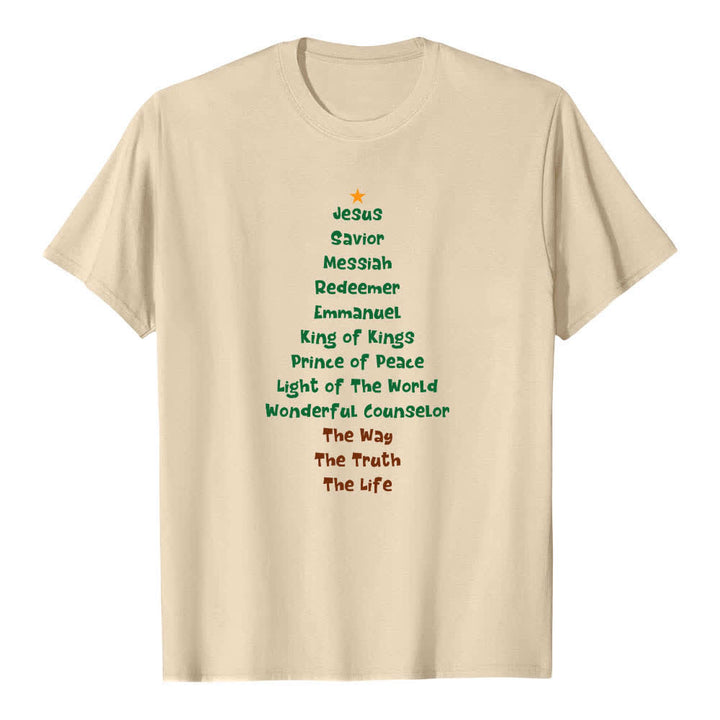 T-shirt classica con stampa fronte/retro dei nomi di Gesù e albero di Natale Christianartworkshop - Beige - 2XL - image 7