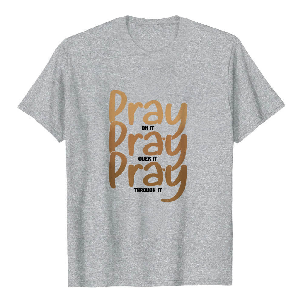Maglietta classica con stampa fronte-retro "Pray On It Over It Through It" Christianartworkshop - Grigio - 2XL - image 0