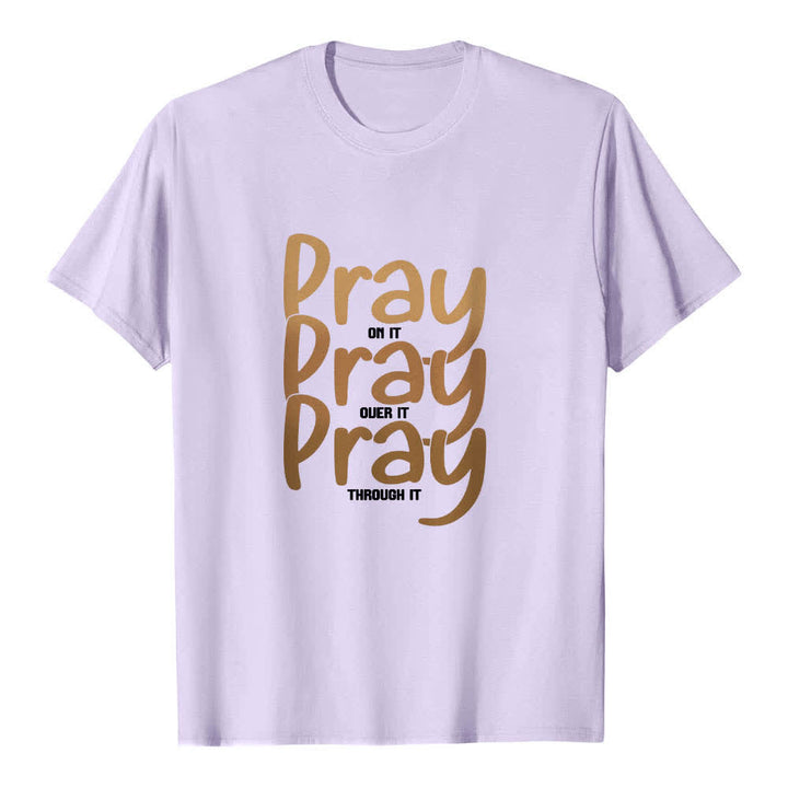 Maglietta classica con stampa fronte-retro "Pray On It Over It Through It" Christianartworkshop - Viola - 2XL - image 4