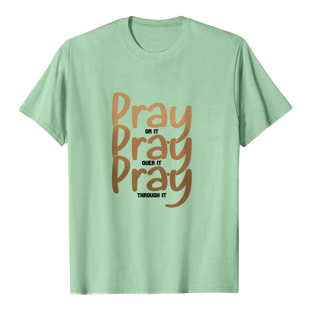 Maglietta classica con stampa fronte-retro "Pray On It Over It Through It" Christianartworkshop - Verde chiaro - 2XL - image 5