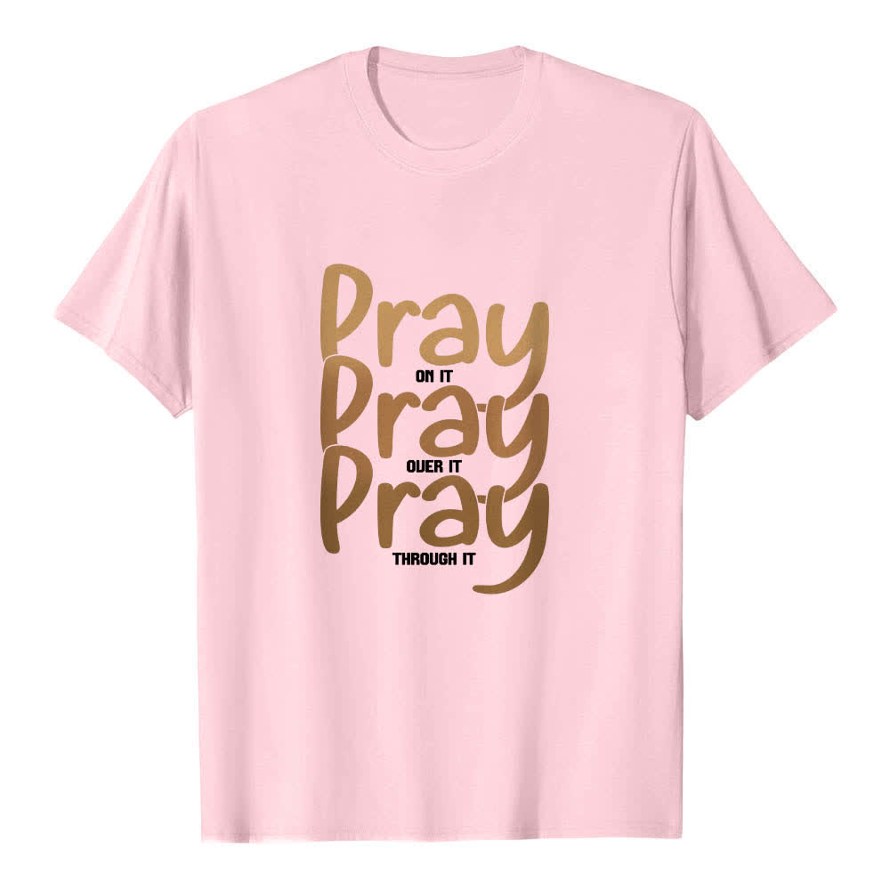 Maglietta classica con stampa fronte-retro "Pray On It Over It Through It" Christianartworkshop - Rosa - 2XL - image 6