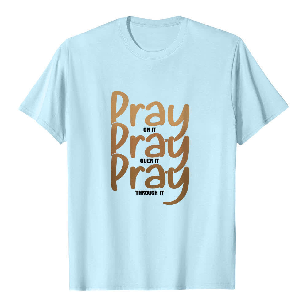 Maglietta classica con stampa fronte-retro "Pray On It Over It Through It" Christianartworkshop - Blu - 2XL - image 3