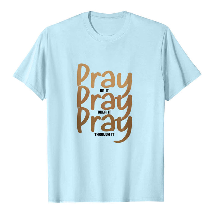 Maglietta classica con stampa fronte-retro "Pray On It Over It Through It" Christianartworkshop - Blu - 2XL - image 3