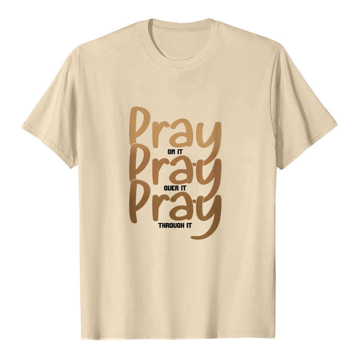 Maglietta classica con stampa fronte-retro "Pray On It Over It Through It" Christianartworkshop - Beige - 2XL - image 8
