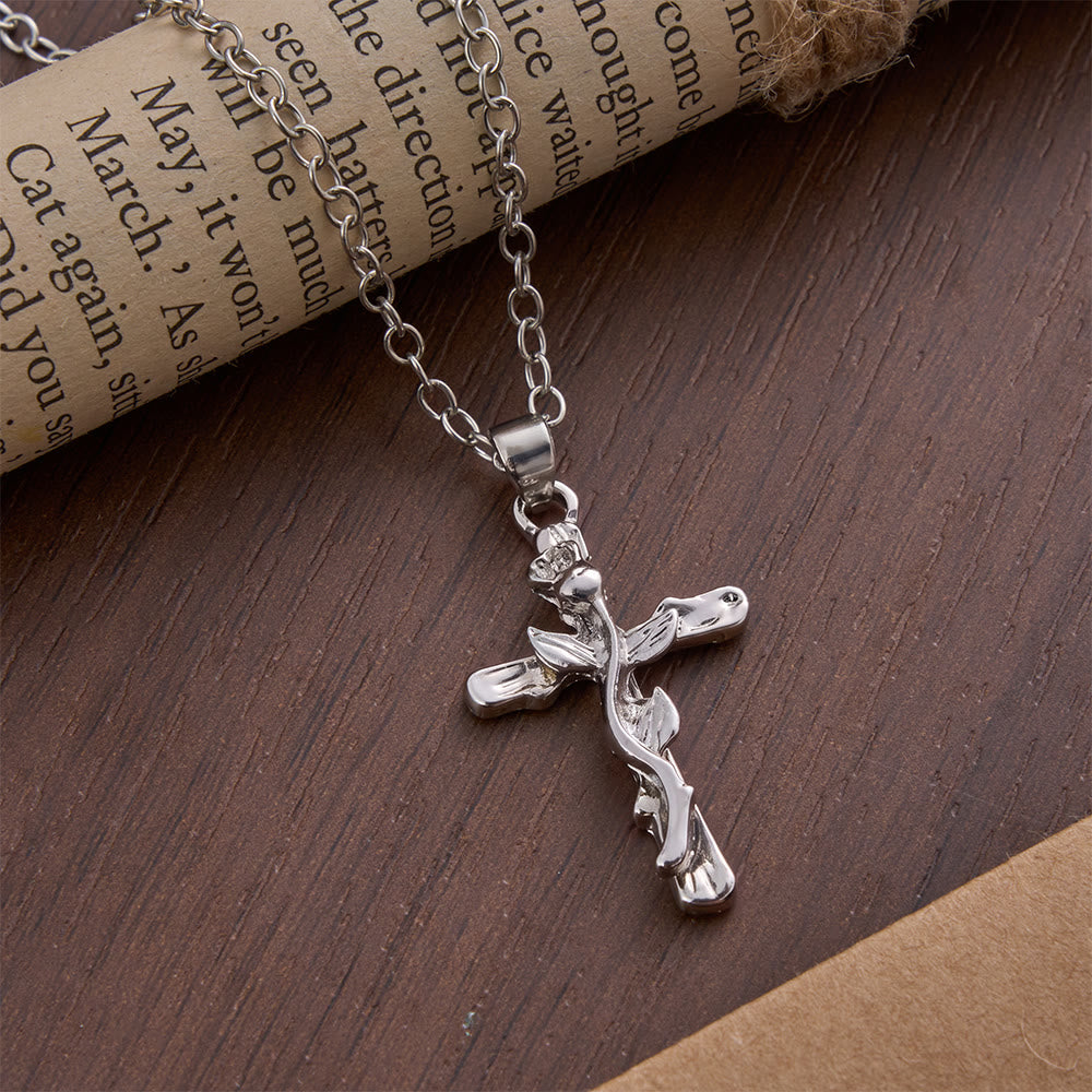 Christianartworkshop Collana con ciondolo a croce in lega con motivo a vite di rose - Argento - image 2