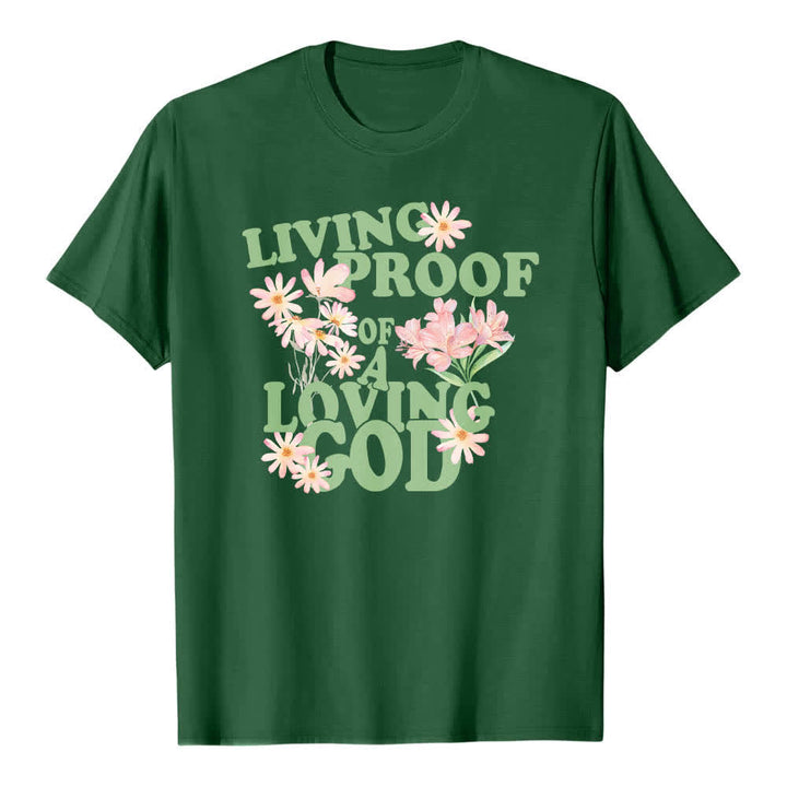 Maglietta classica con stampa floreale "Living Proof Of A Loving God" su entrambi i lati, Christianartworkshop. - Verde scuro - 2XL - image 3